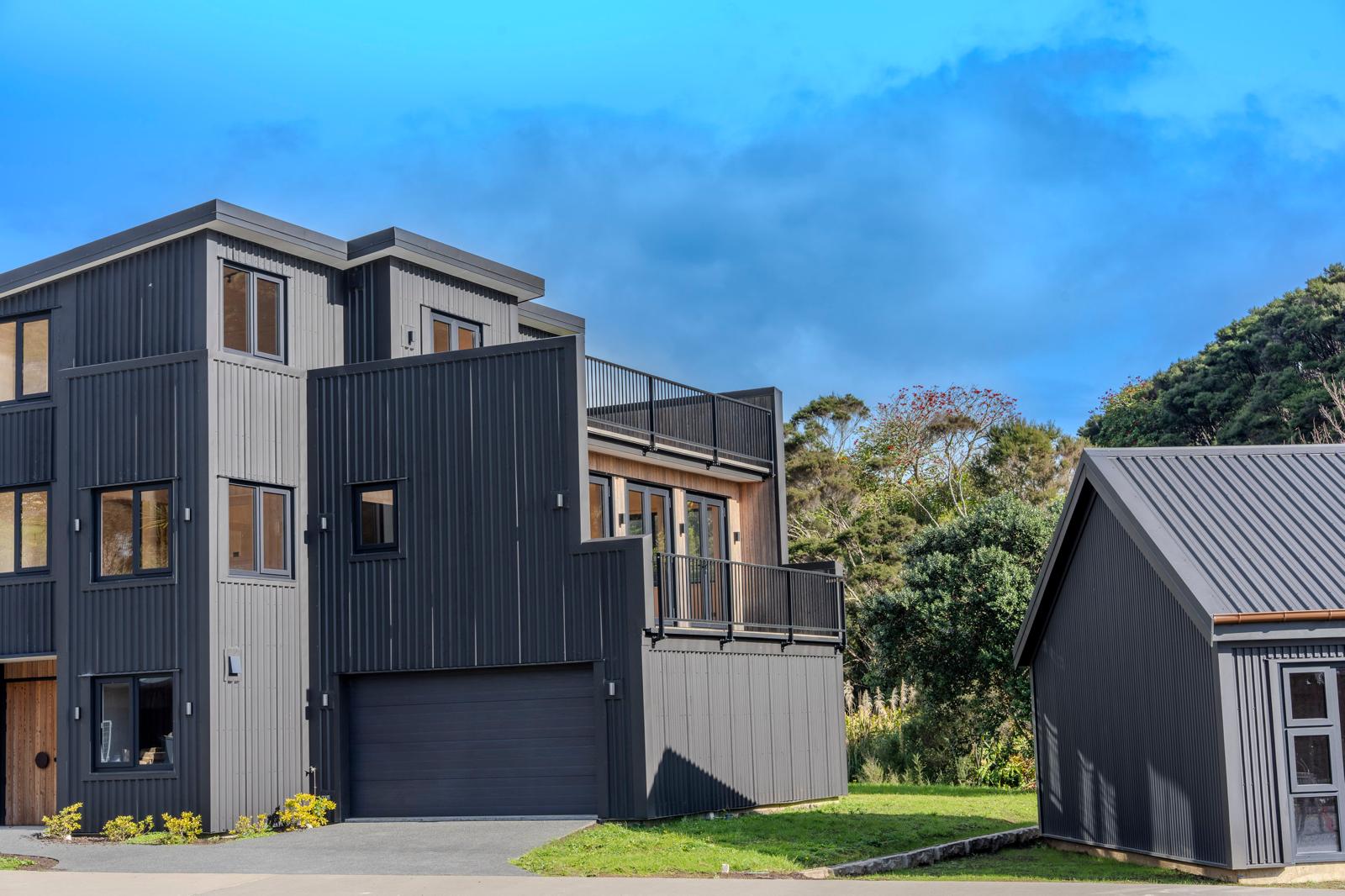 Aerial view of both Trapeze Volant residences sharing a single freehold title - Ostler Ave, Paihia, Bay of Islands
